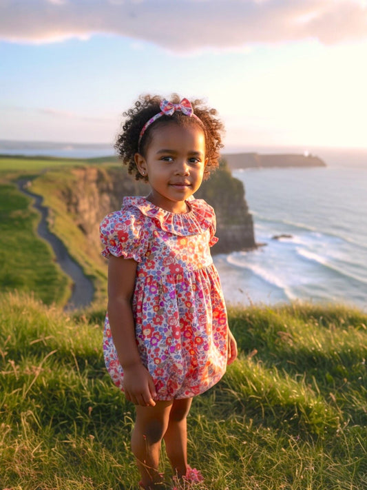 Liberty London Bubble Romper: Floral Print Cotton, Short Sleeves, Ruffle Collar