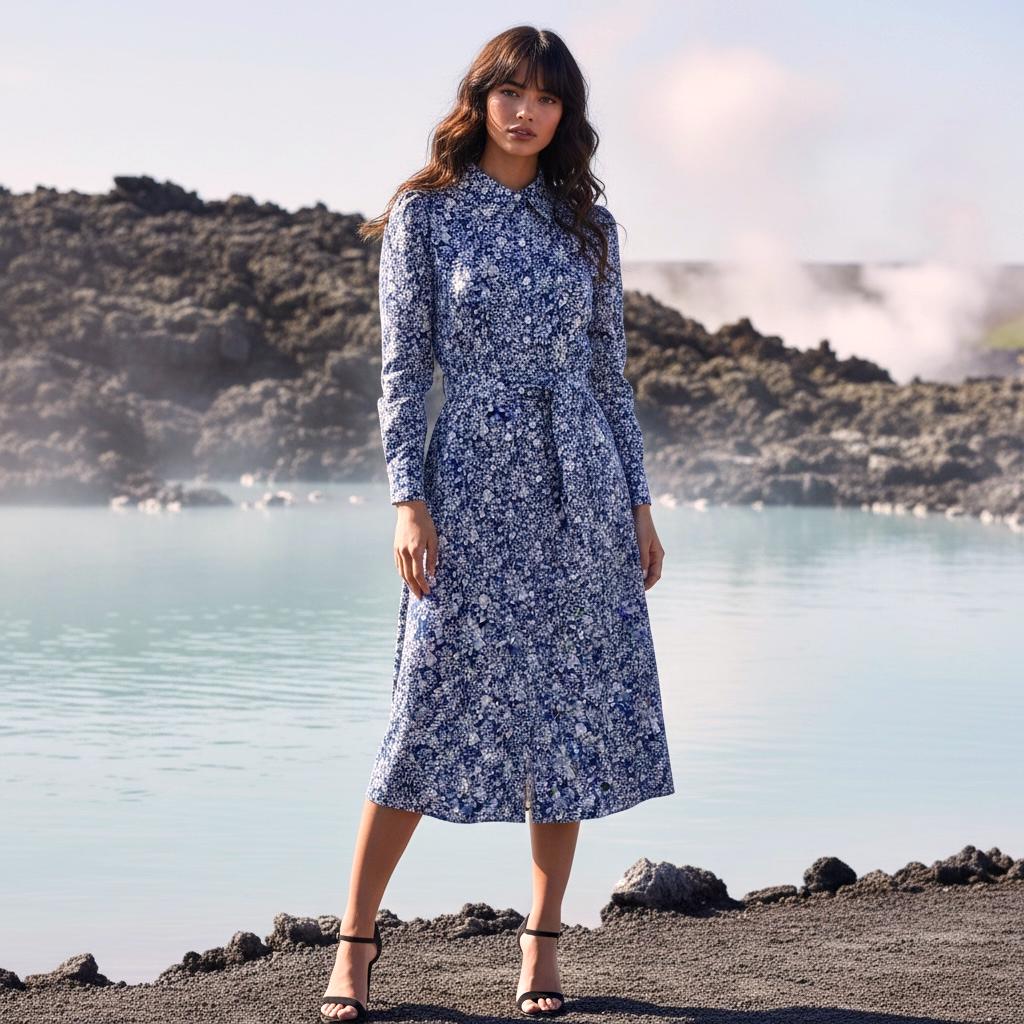 Long Sleeve Liberty London Midi Shirt Dress: Botanical Ditsy Floral Print