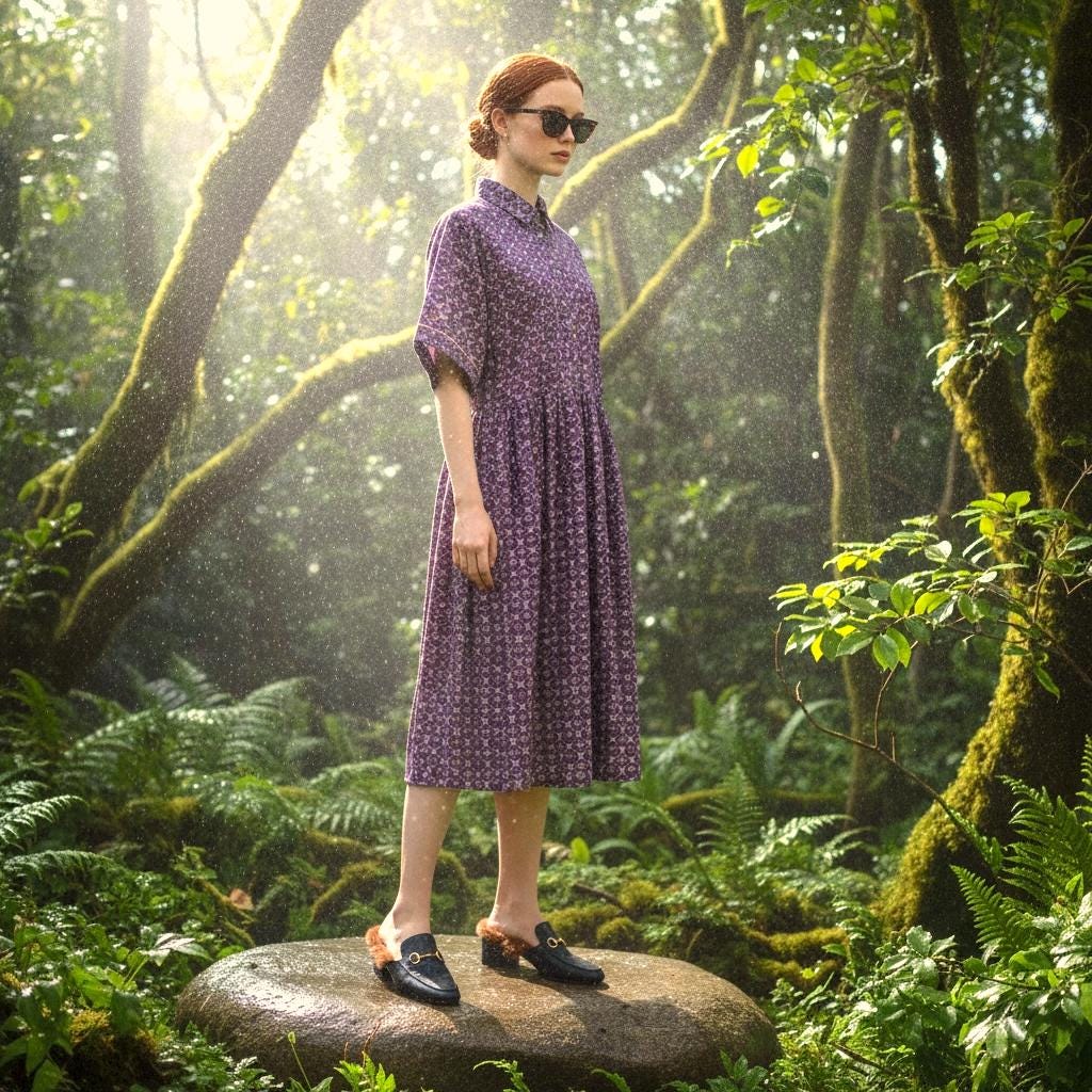 Liberty Print Gallery Midi Shirt Dress: Kimono Half Sleeves, Ditsy Floral Dress, Button Through