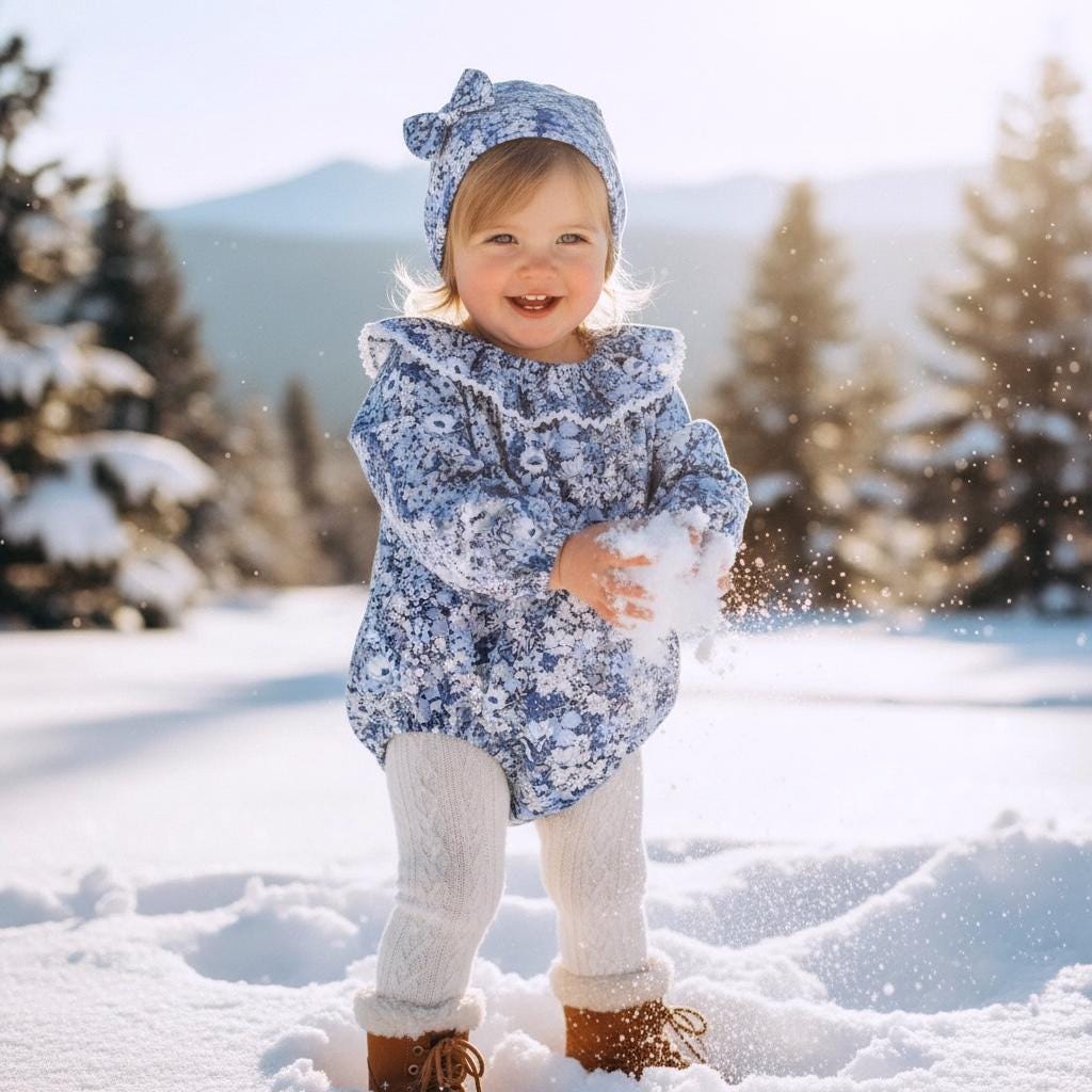 Liberty Ruffle Collar Long Sleeve Bubble Romper: Baby Winter Onesie, Floral Print