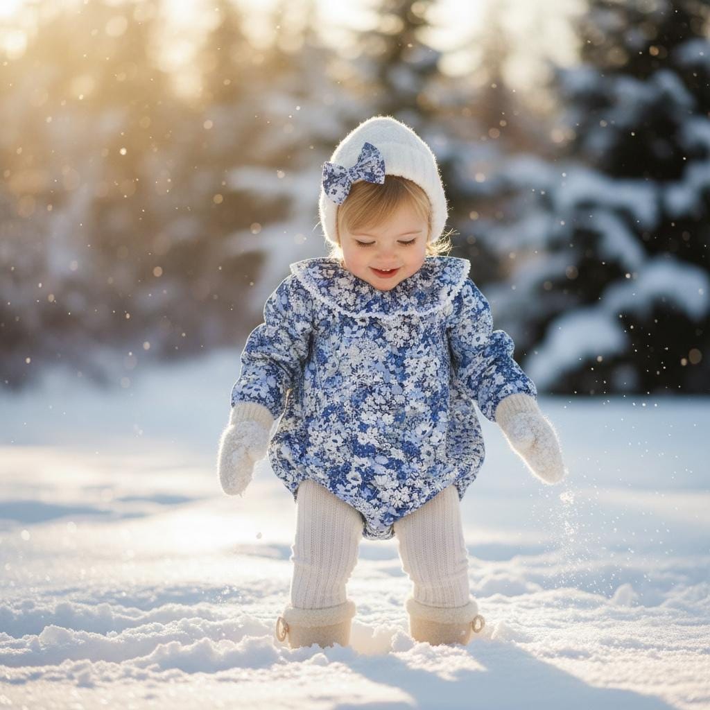 Liberty Ruffle Collar Long Sleeve Bubble Romper: Baby Winter Onesie, Floral Print