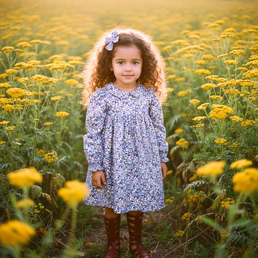 Peter Pan Collar Long Sleeve Liberty Floral Print Girl Dress: Cotton Tana Lawn