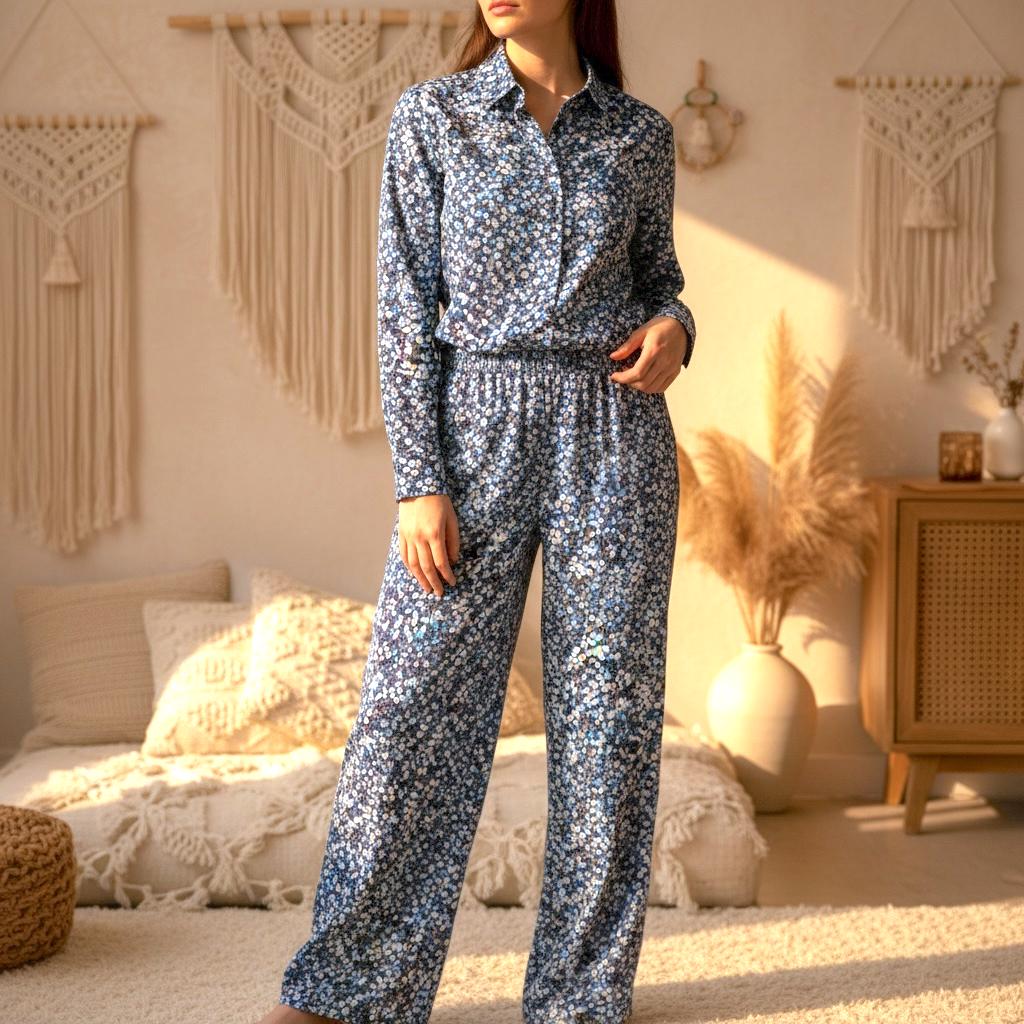 Liberty London Cotton Pajama Set, Ditsy Floral Print, Wide Leg