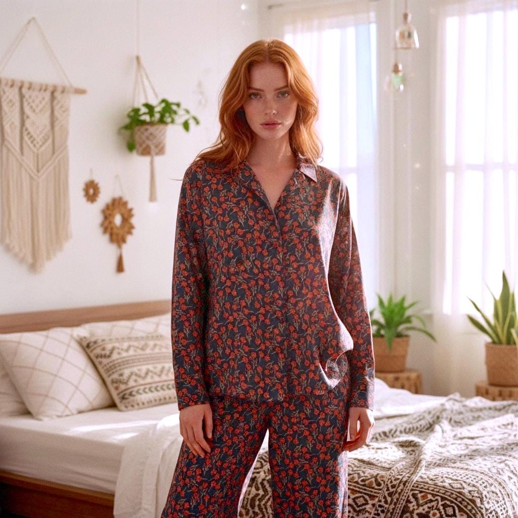 Liberty London Floral Cotton Pajama Set, Long Sleeve Lounge Wear