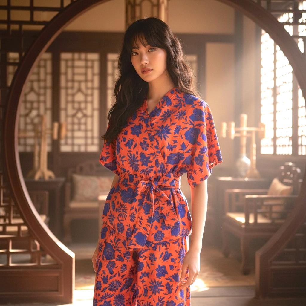 Liberty London Kimono Set: Cotton Tana Lawn Blouse, Botanical Wide Leg Palazzo Pants