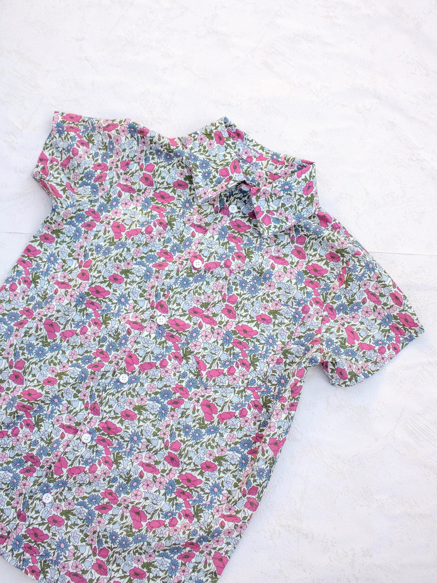 Liberty London Fabric Short Sleeve Boy Shirt: Button Up, Animal Print, Botanical Floral
