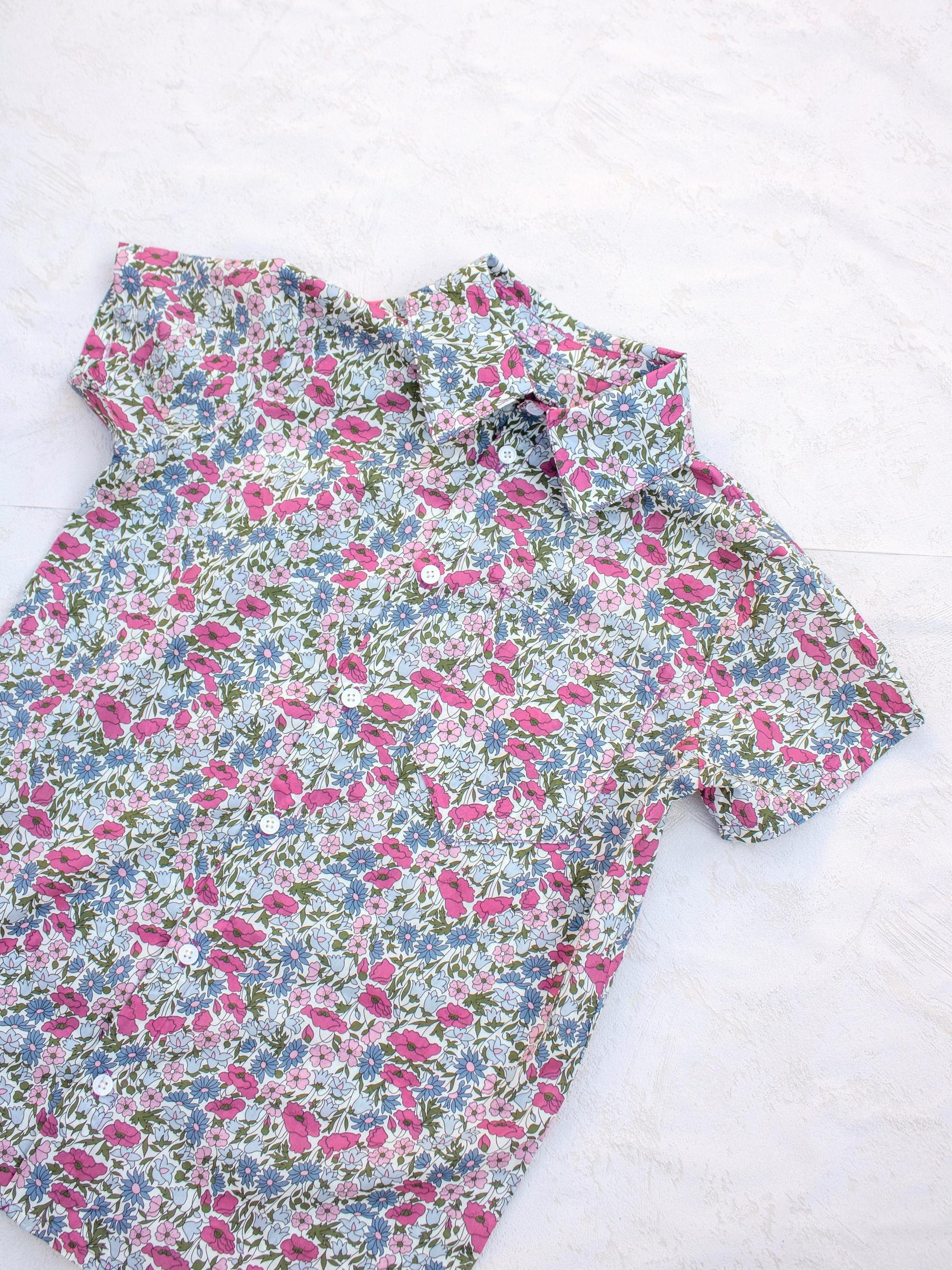 Liberty London Fabric Short Sleeve Boy Shirt: Button Up, Animal Print, Botanical Floral