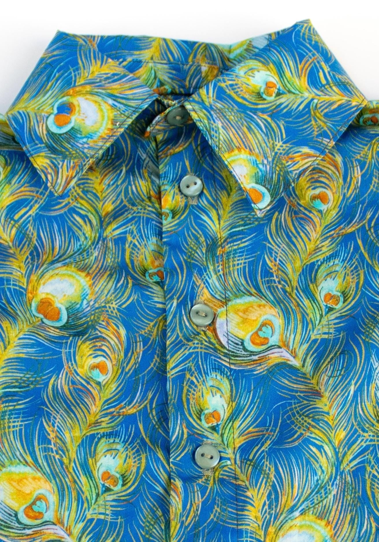 Liberty London Men Long Sleeve Button Up Shirt: Botanical Floral Print Cotton Fabric