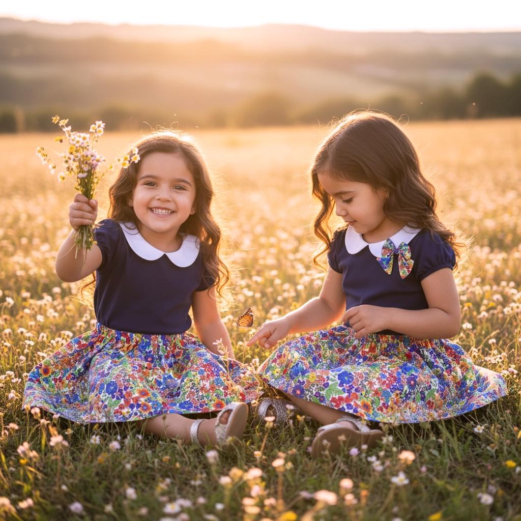 TWINS Liberty Print Fabric Girl Skirt: Pretty Ditsy Floral, Cotton Tana Lawn