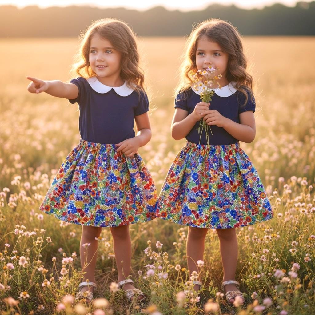 TWINS Liberty Print Fabric Girl Skirt: Pretty Ditsy Floral, Cotton Tana Lawn