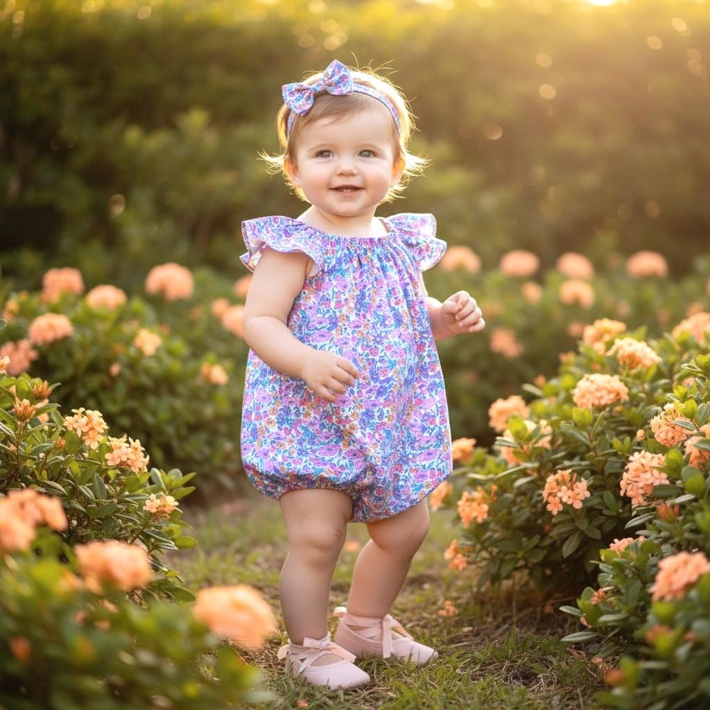 Flutter Sleeves Liberty London Baby Bubble Onesie: Ditsy Floral Print