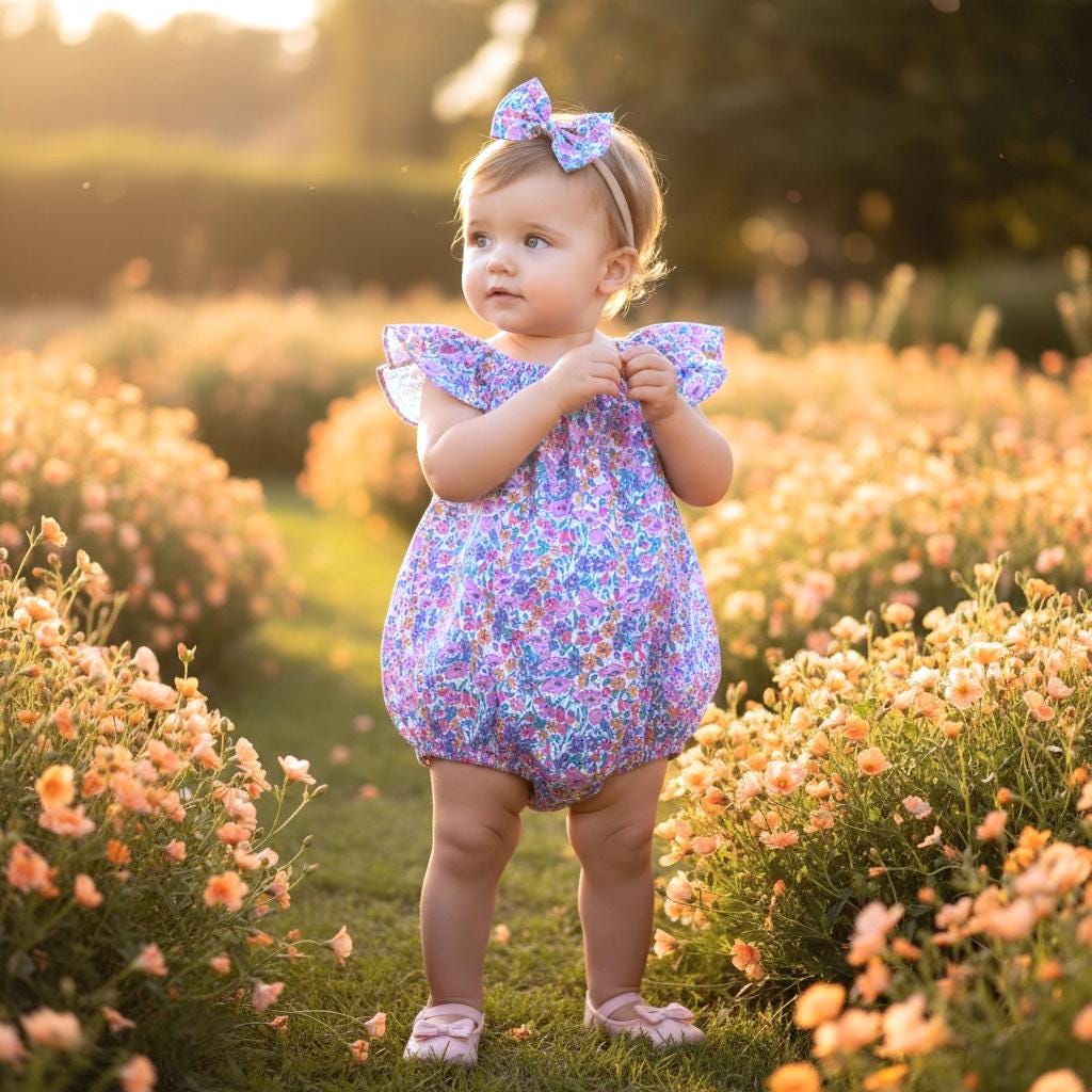 Flutter Sleeves Liberty London Baby Bubble Onesie: Ditsy Floral Print