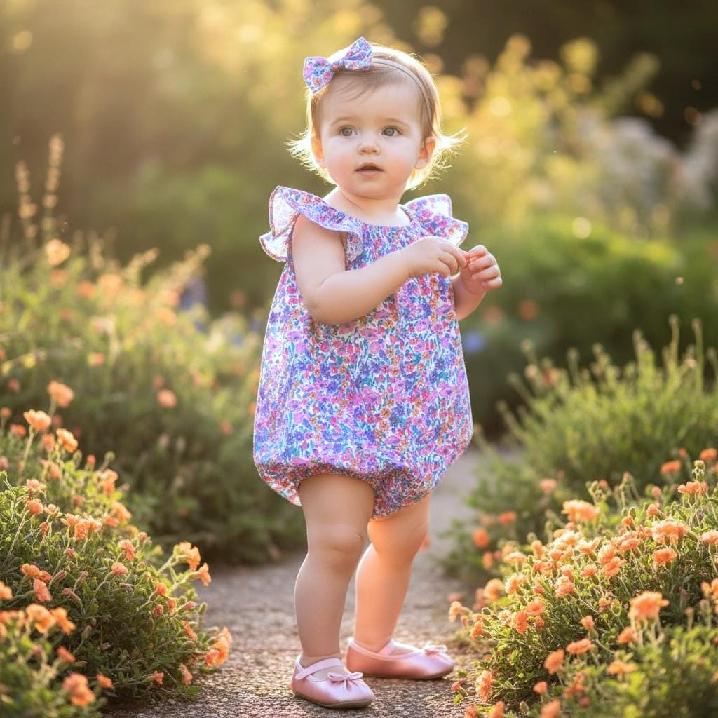 Flutter Sleeves Liberty London Baby Bubble Onesie: Ditsy Floral Print