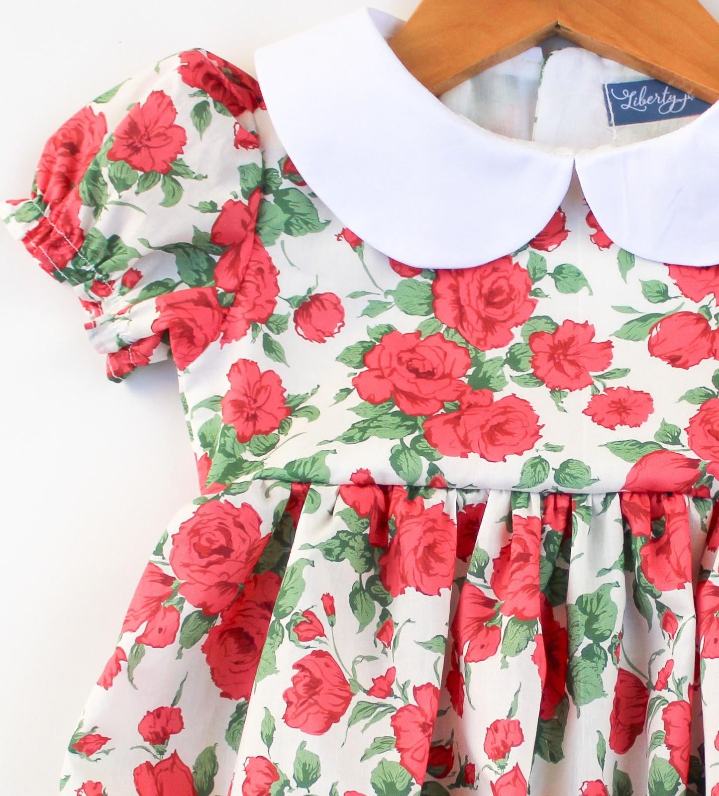 Peter Pan Collar Liberty London Rose Baby Girl Dress: Balloon Sleeves, Ditsy Floral Print