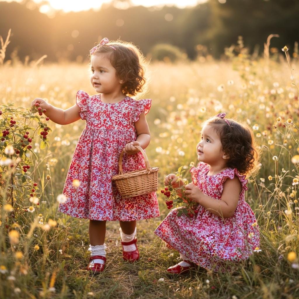 TWINS Sleeveless Liberty London Floral Print Girl Dress: English Cotton Tana Lawn, Flower Girl