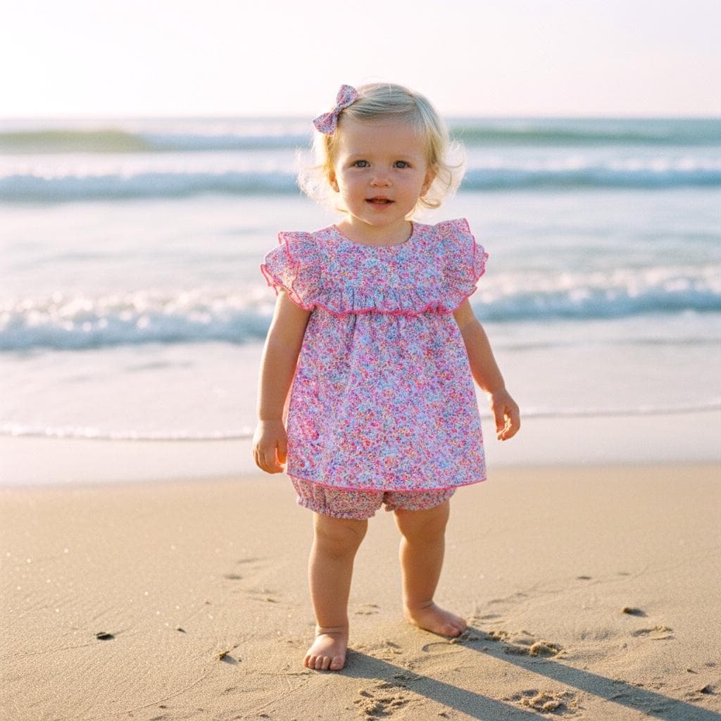 SET 2 Liberty London Girl Floral Blouse Set: Ruffle Summer Top Bloomer