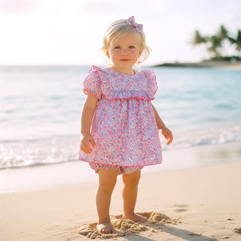 SET 2 Liberty London Girl Floral Blouse Set: Ruffle Summer Top Bloomer
