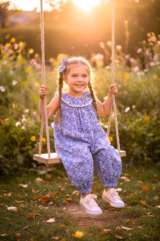 Liberty Ditsy Print Overalls Ruffle Collar