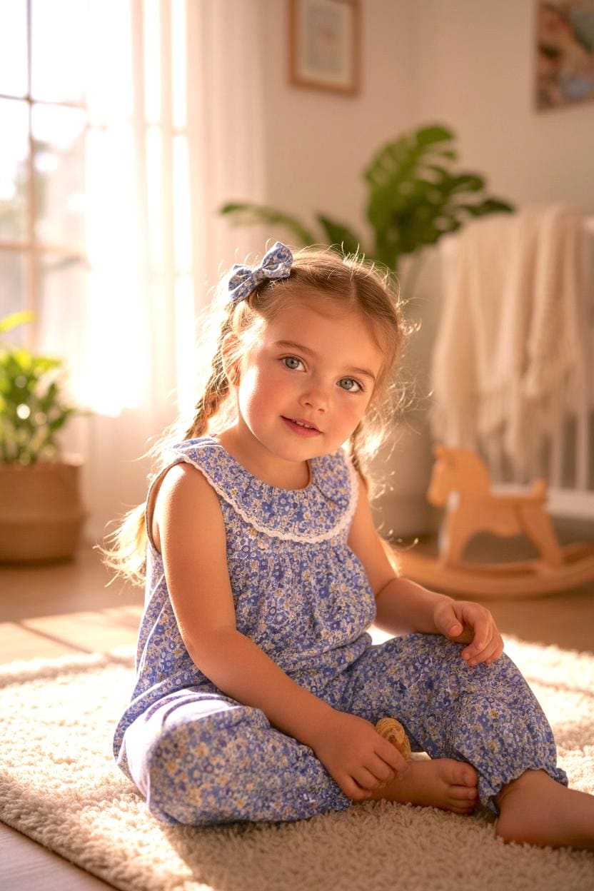 Liberty Ditsy Print Overalls Ruffle Collar