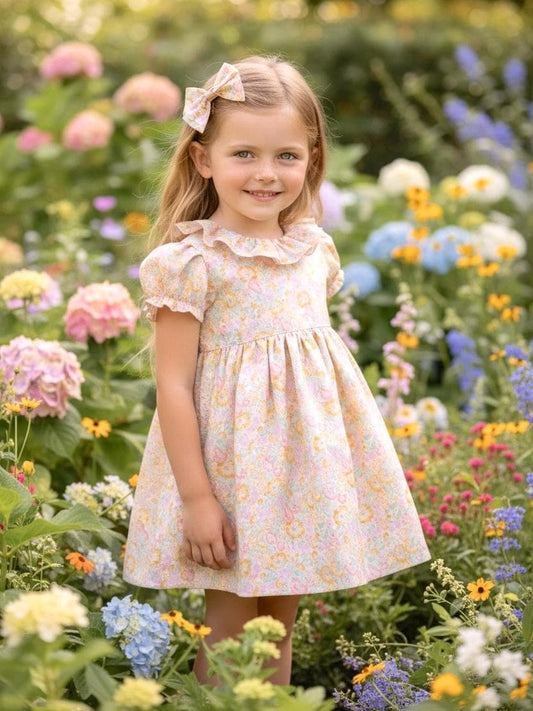 Liberty London Handmade Special Occasion Dress, Short-sleeved Collared Gown, Sustainable Handmade Eco-friendly Children Clothing