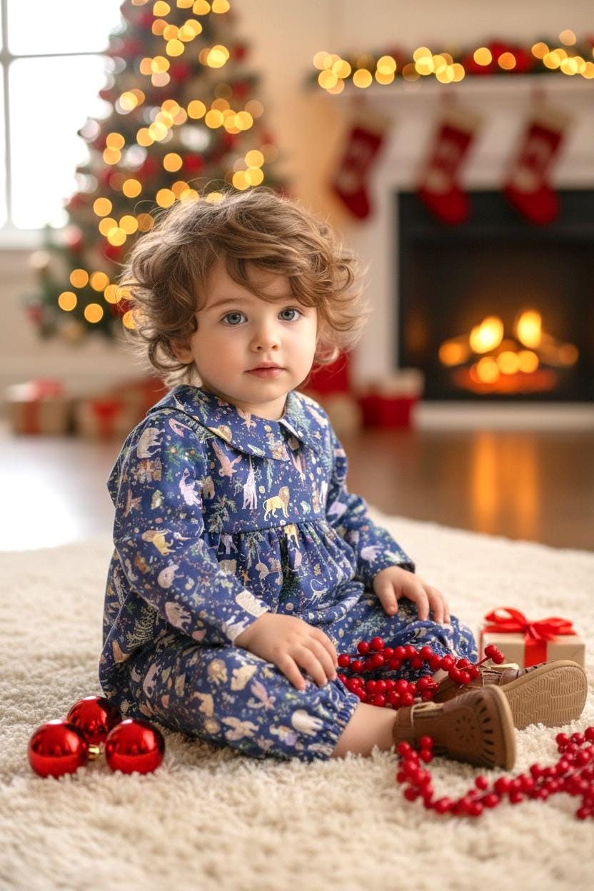 CHRISTMAS Liberty Overalls Long Sleeves Peter Pan Collar