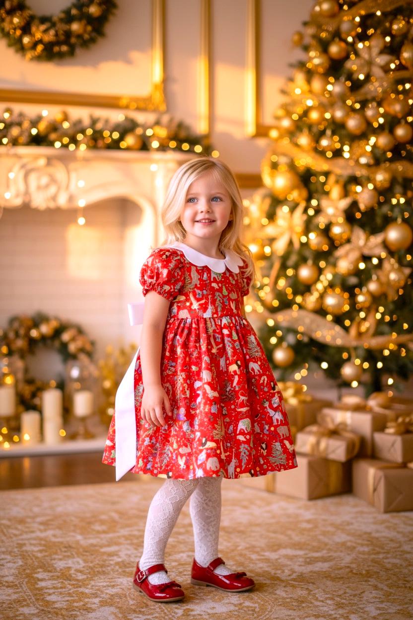 CHRISTMAS Liberty London Dress: Short Puffy Sleeve, Scallop Collar