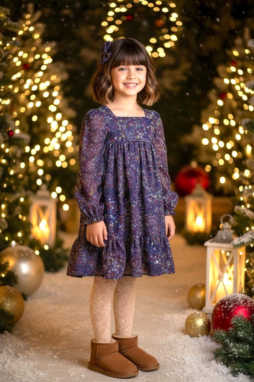 CHRISTMAS Liberty London Dress: Long Puffy Sleeve, Square Neck Tiered Dress
