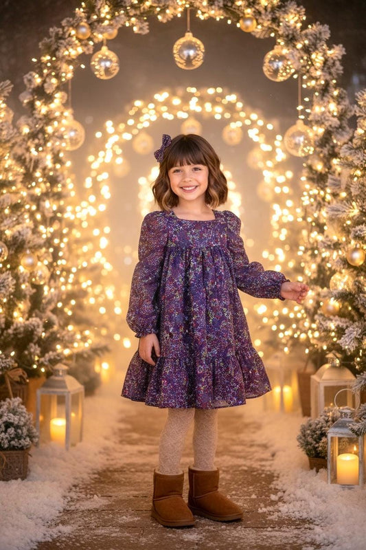 CHRISTMAS Liberty London Dress: Long Puffy Sleeve, Square Neck Tiered Dress
