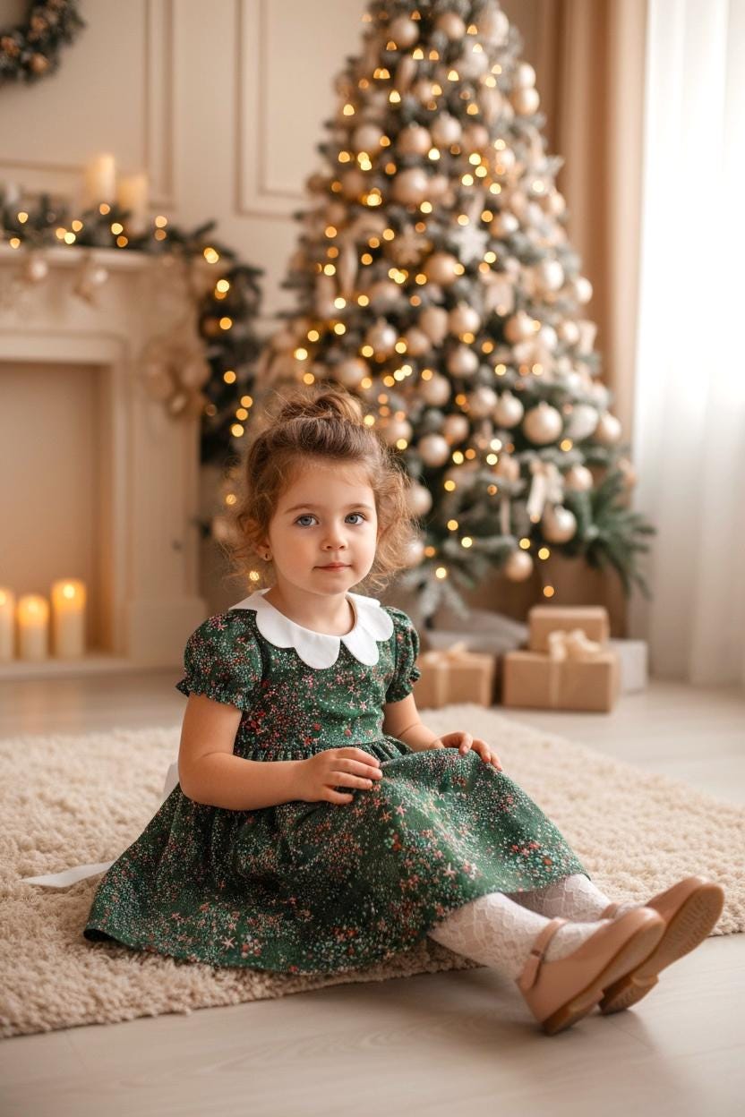 CHRISTMAS Liberty London Dress: Short Puffy Sleeve, Scallop Collar