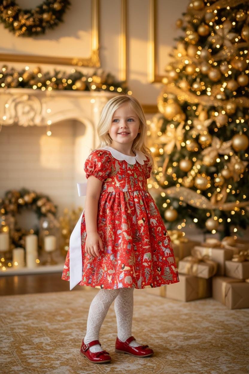 CHRISTMAS Liberty London Dress: Short Puffy Sleeve, Scallop Collar