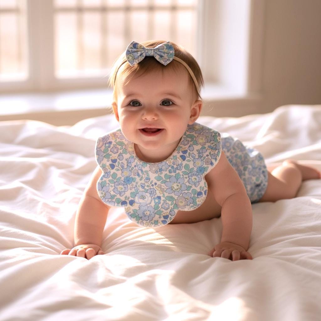 Liberty London Baby Set: Floral Bib & Bloomer, Newborn Gift