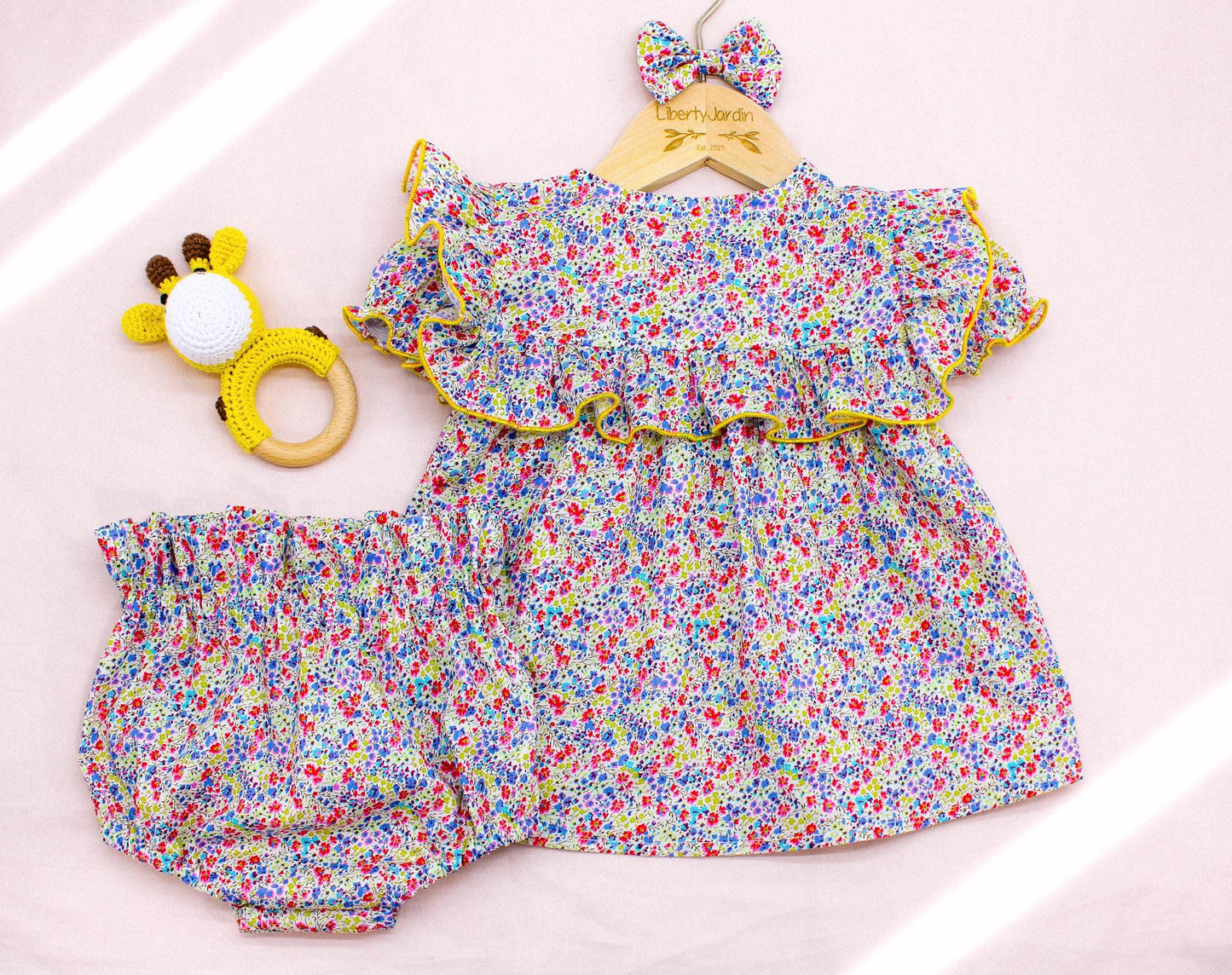 SET 2 Liberty London Girl Floral Blouse Set: Ruffle Summer Top Bloomer