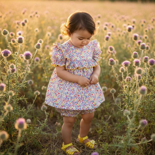 SET 2 Liberty London Girl Floral Blouse Set: Ruffle Summer Top Bloomer