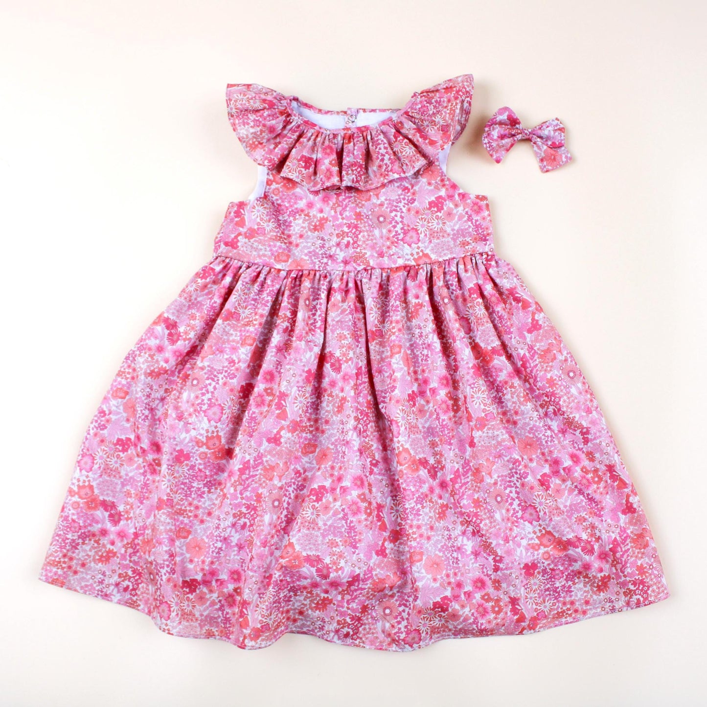 Liberty Sleeveless Girl Sun Dress: Ruffle Pierrot Collar, Floral Print, Margaret Annie