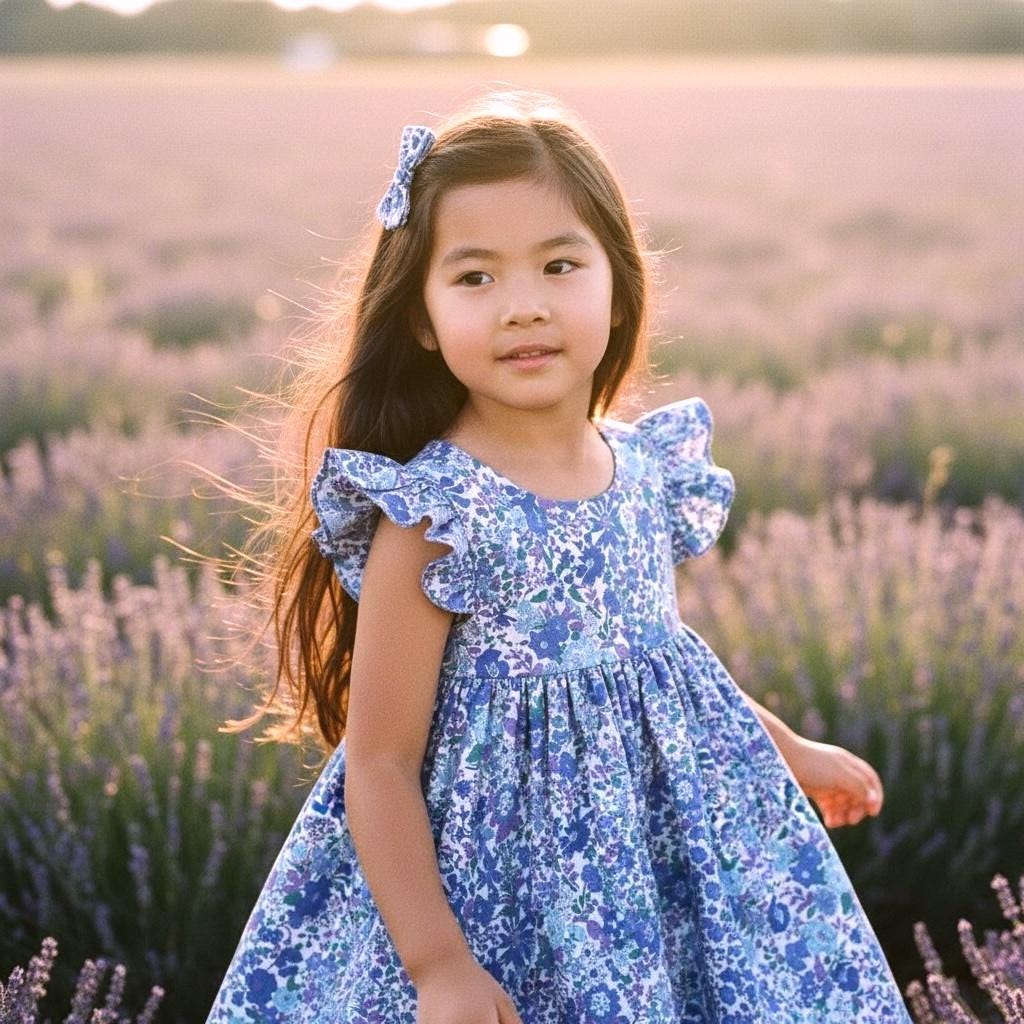 Liberty London Sleeveless Flower Girl Sun Dress: Ruffle Flutter Shoulder, Ditsy Floral Print
