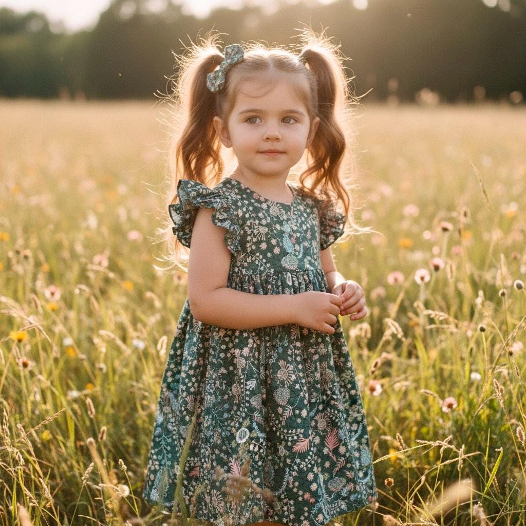 Liberty London Sleeveless Flower Girl Sun Dress: Ruffle Flutter Shoulder, Ditsy Floral Print