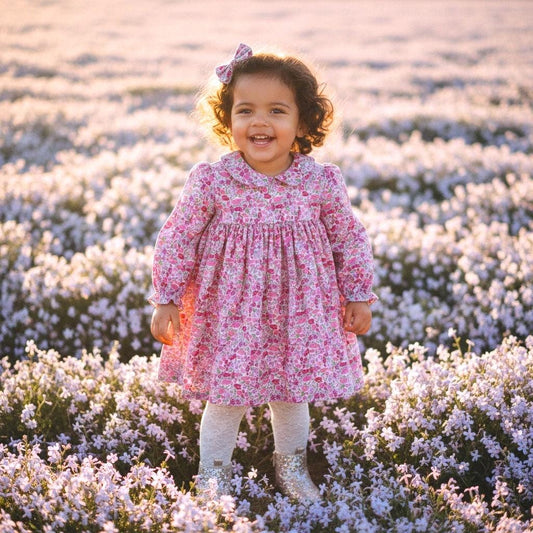 Liberty London Long Sleeves Floral Print Dress, Peter Pan Collar Cotton Tana Lawn Dress