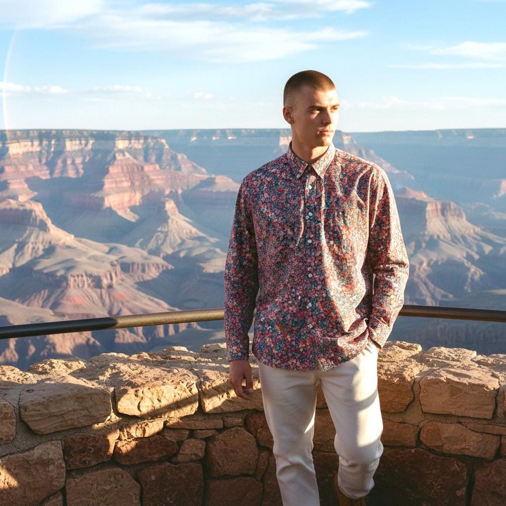 Wiltshire Liberty London Men Long Sleeve Button Up Shirt: Botanical Floral Print Cotton Fabric