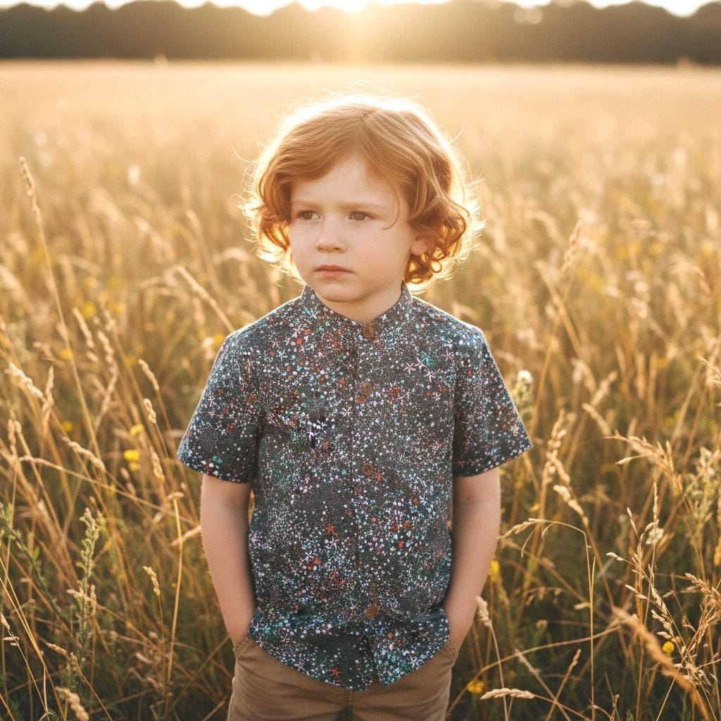 Mandarin Collar Liberty London Fabric Short Sleeve Boy Shirt: Button Up, Botanical Floral Print