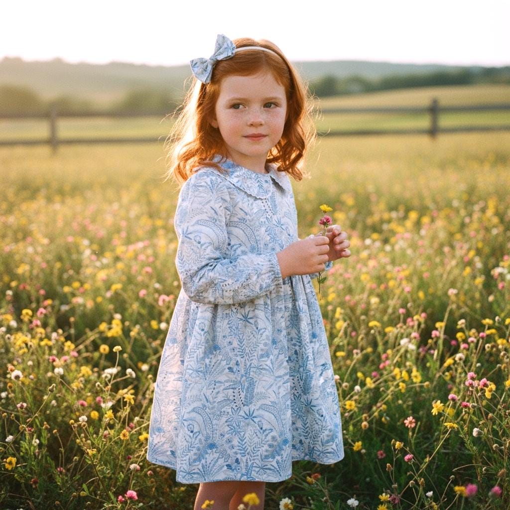 Long Sleeve Liberty London Girl Dress: Peter Pan Collar, Vintage Ditsy Floral Print