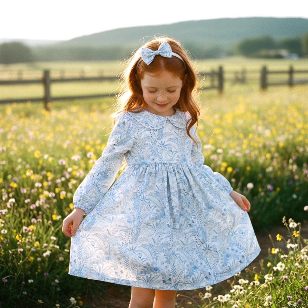 Long Sleeve Liberty London Girl Dress: Peter Pan Collar, Vintage Ditsy Floral Print