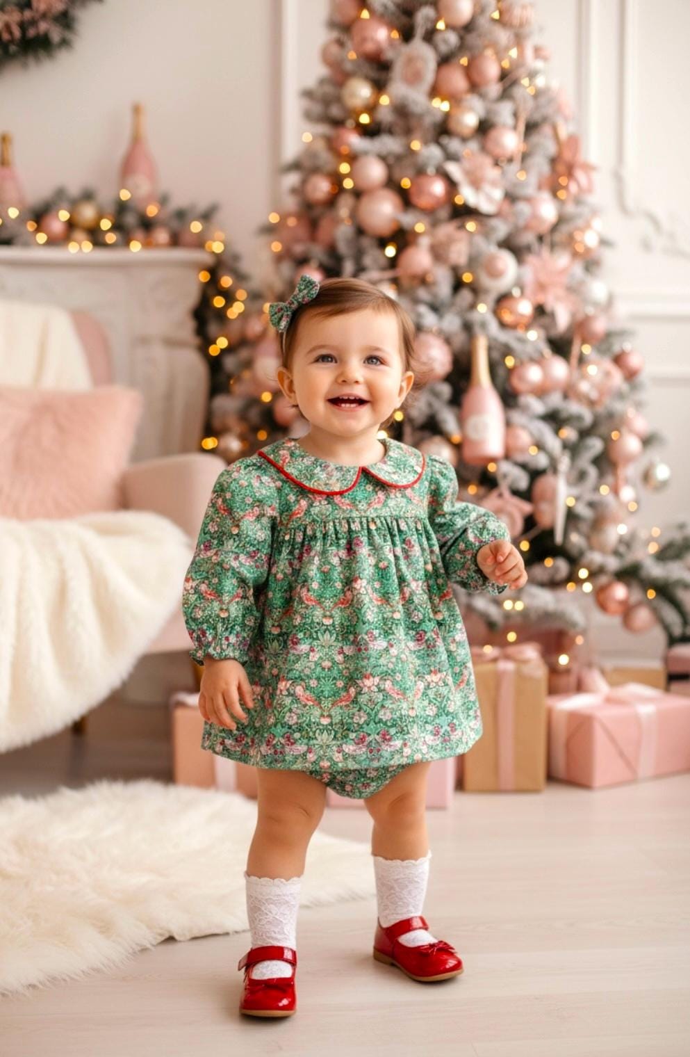 Christmas Baby Girl Outfit: Liberty London Floral Blouse & Bloomer Set