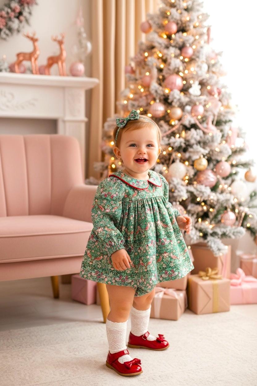 Christmas Baby Girl Outfit: Liberty London Floral Blouse & Bloomer Set