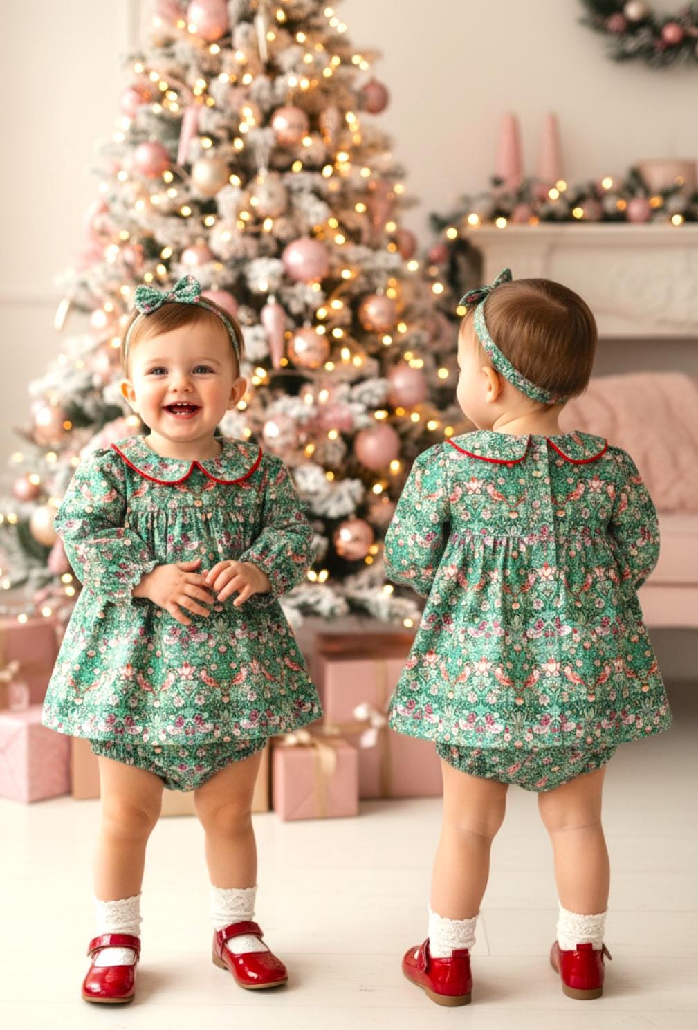 Christmas Baby Girl Outfit: Liberty London Floral Blouse & Bloomer Set