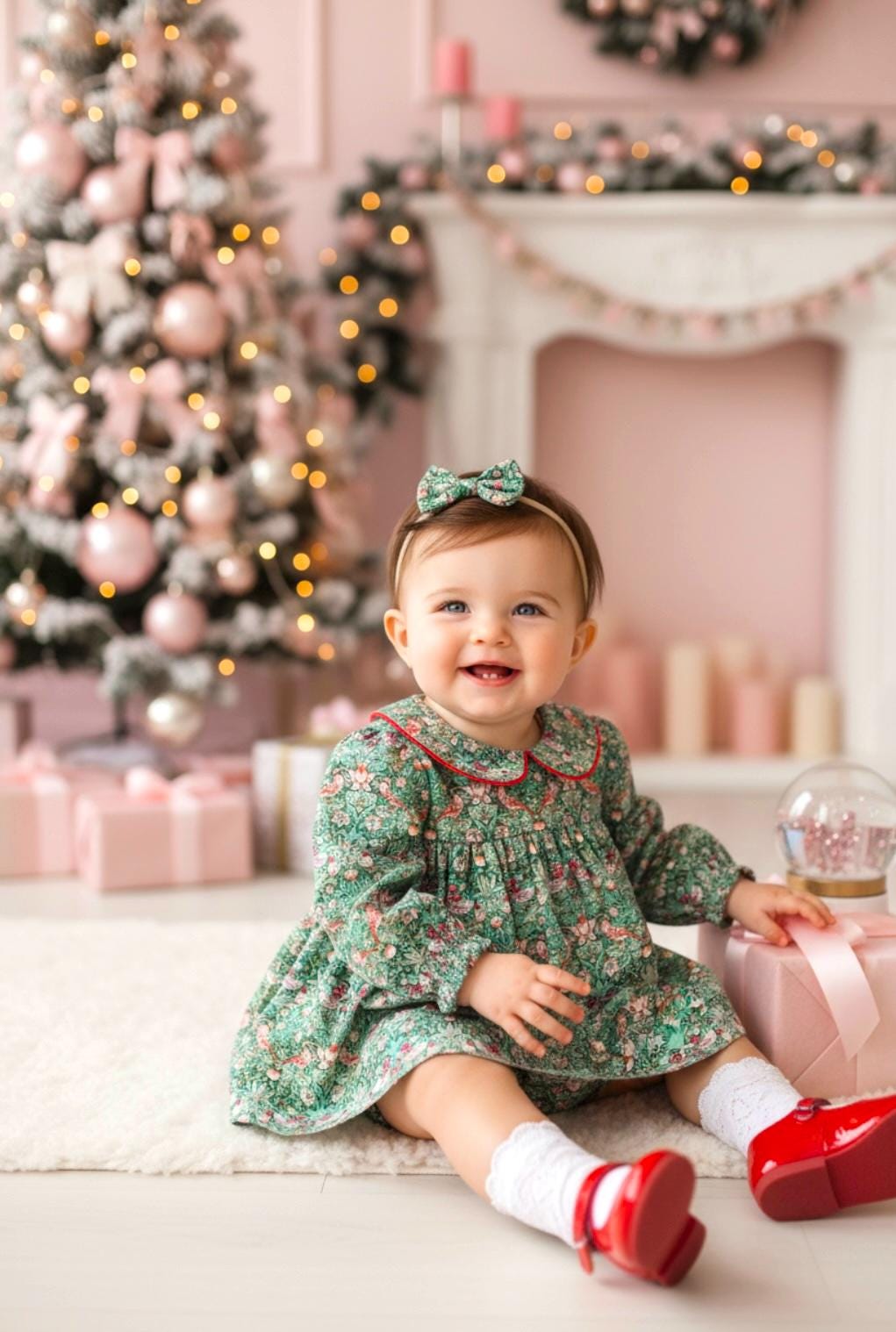 Christmas Baby Girl Outfit: Liberty London Floral Blouse & Bloomer Set
