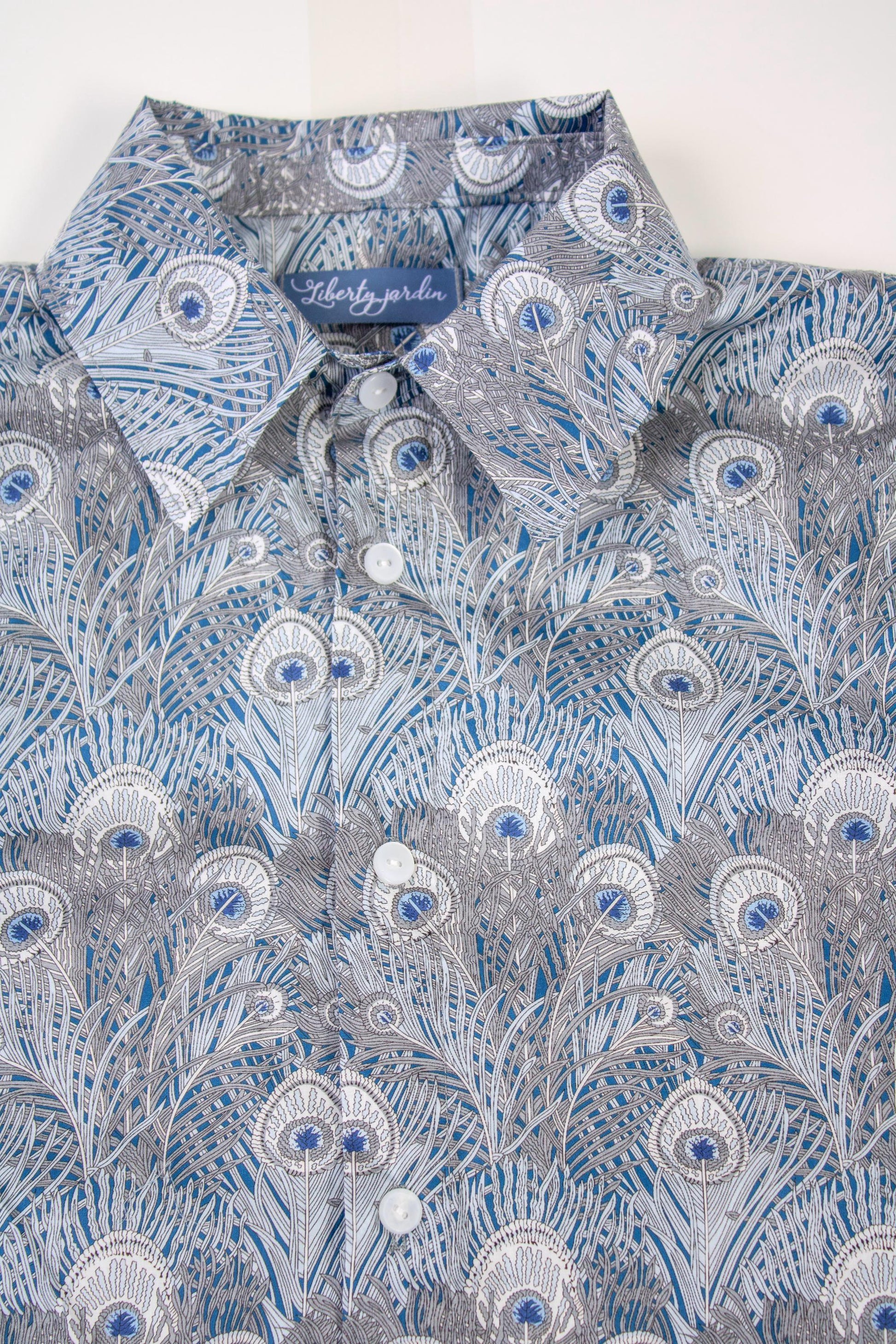 Liberty London Men Long Sleeve Button Up Shirt: Botanical Floral Print Cotton Fabric