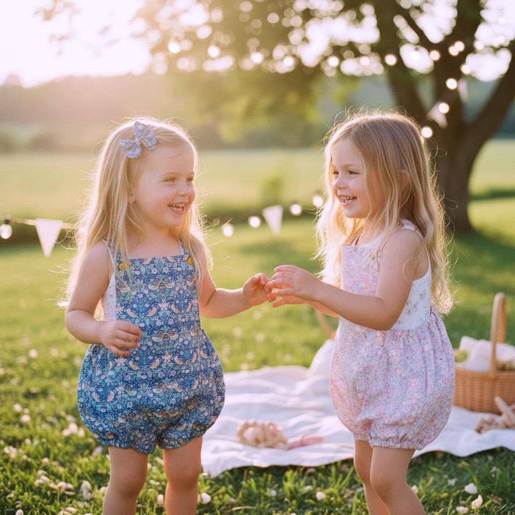 TWINS Liberty London Baby Bubble Romper: Tana Lawn Cotton Onesie, Ditsy Floral Sunsuit