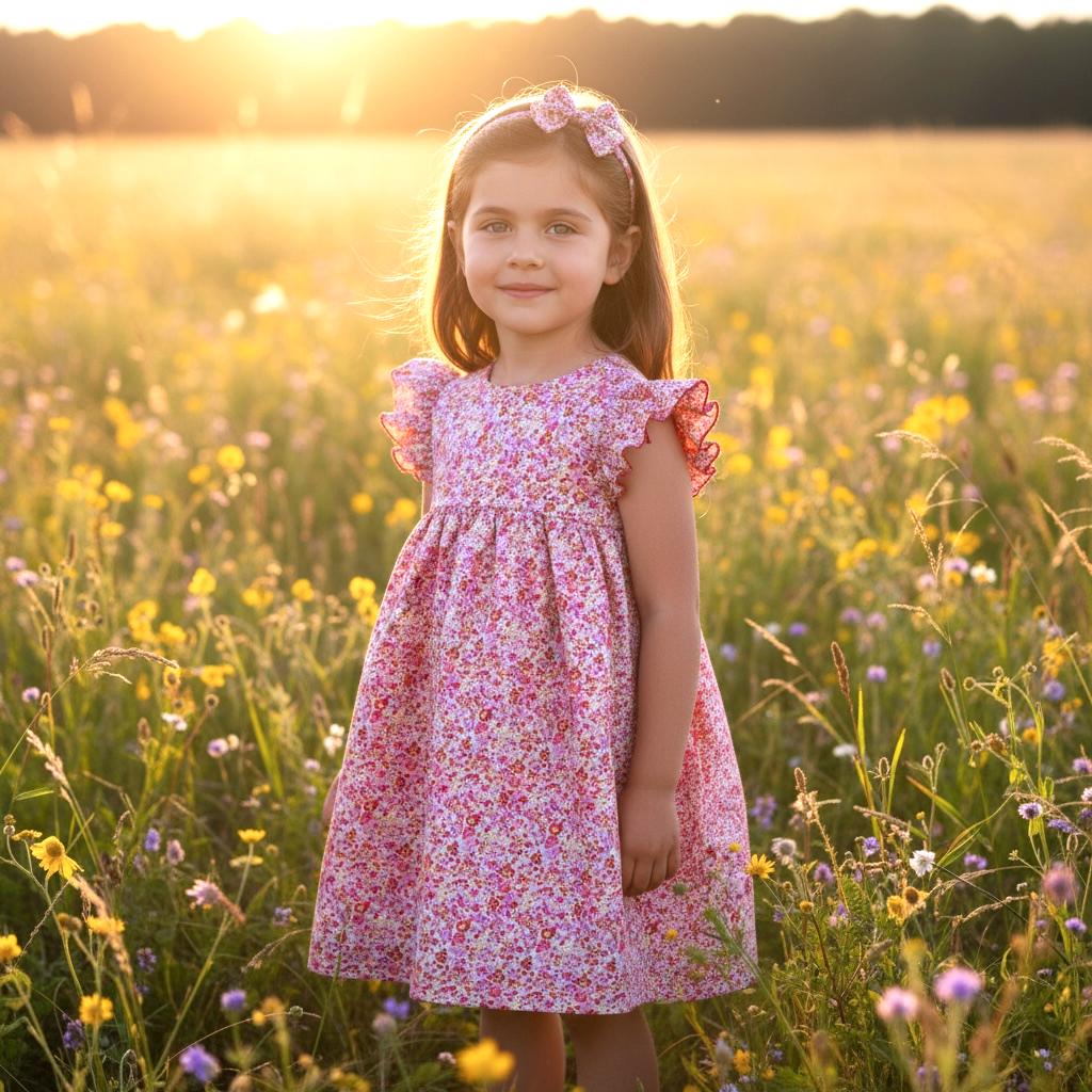 Liberty London Sleeveless Flower Girl Sun Dress: Ruffle Flutter Shoulder, Ditsy Floral Print