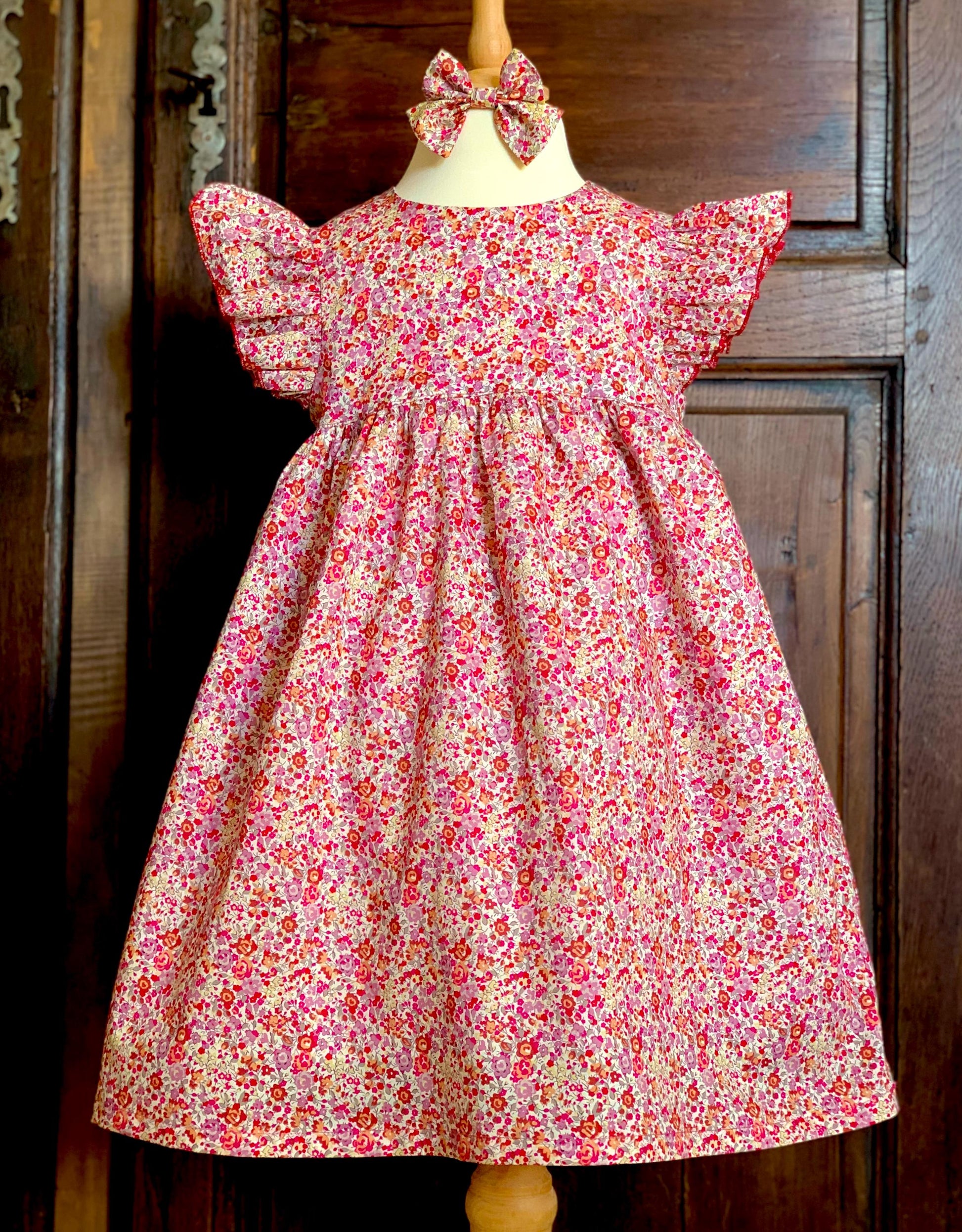 Liberty London Sleeveless Flower Girl Sun Dress: Ruffle Flutter Shoulder, Ditsy Floral Print