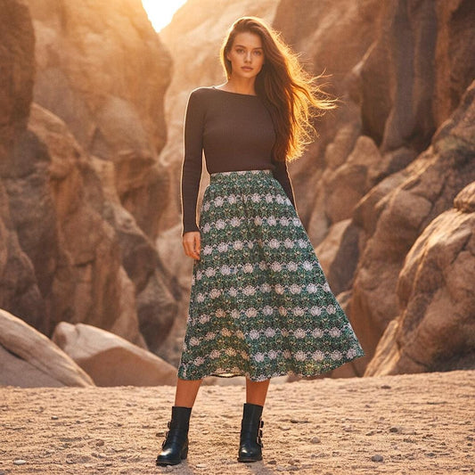 William Morris Midi Floral Skirt: Flare Elastic Waist Skirt, Liberty London Fabric